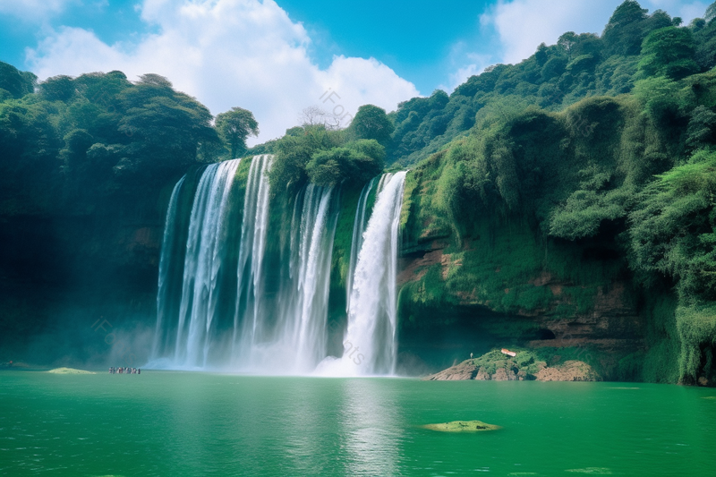 天空下贵州黄果树瀑布风光美景,高清,摄影图,摄影图片,图片大全,摄影图免费下载